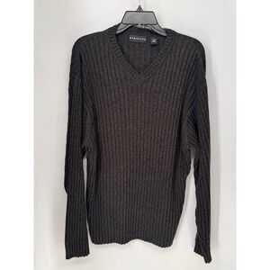 Baracuta V-Neck Sweater Mens Large Brown Ribbed Knit Cotton Made in Australia